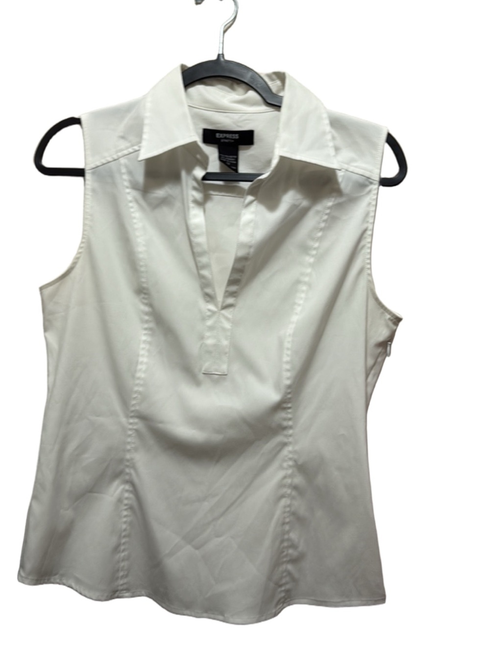 Express Sleeveless Collared V-Neck Blouse — White